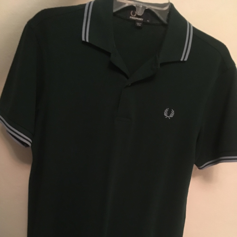 Fred Perry Polo Shirt XS Green With Blue Trim